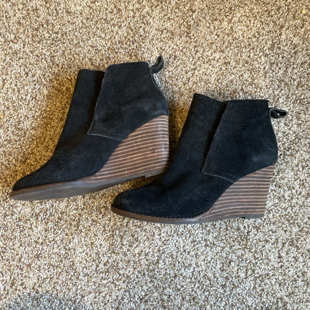 Lucky Brand Black Suede Wedge Booties Size 6.5